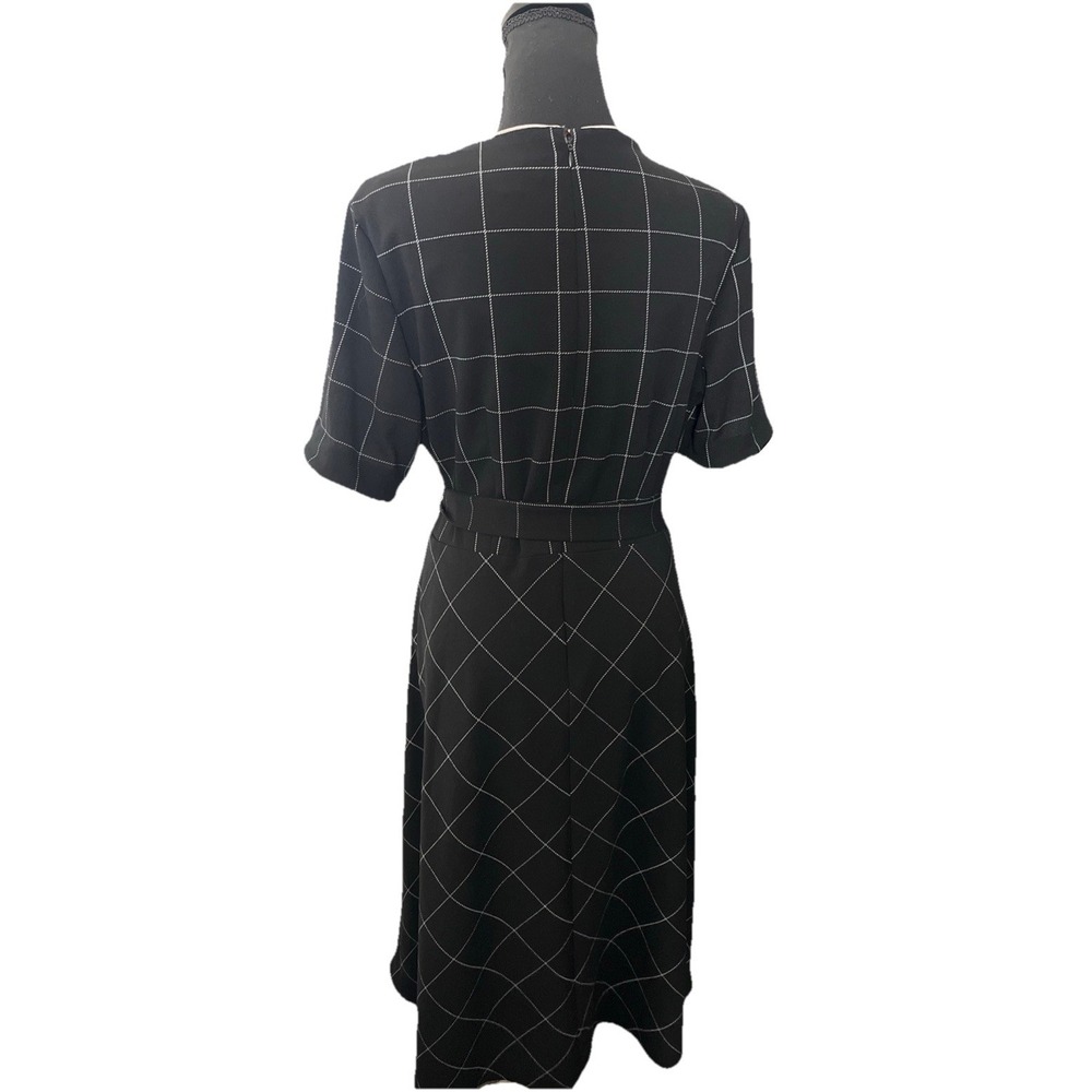 Shelby & Palmer Black Grid Print Belted Dress Size 16 Career Office Midi Fit - Picture 3 of 4